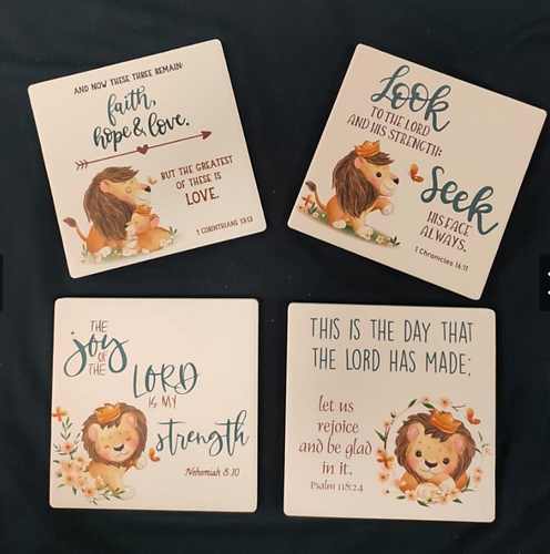 Cute Lion Ceramic Coaster (Cork Based) 10 cm * 4 Pieces in 1 Set *